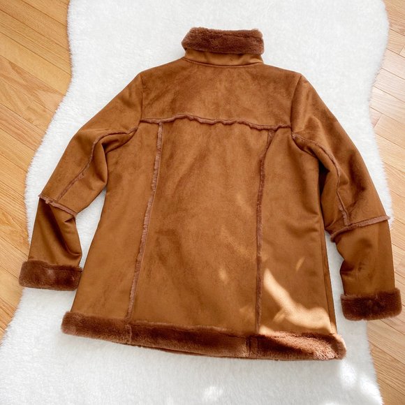 Style & Co NWOT Faux Fur Shearling Jacket Fur Lined 2 Zip Pockets Brown Sz 0X - Picture 2 of 8